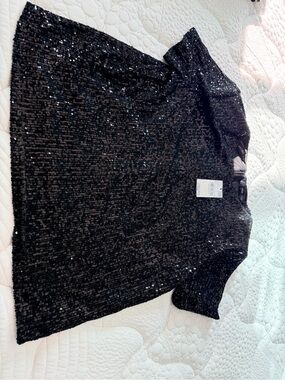 Mango Black Short-Sleeve Sequin Crewneck Sweater Size XL